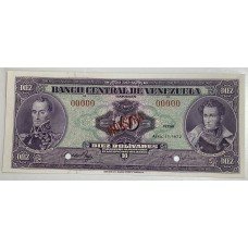 VENEZUELA 1972 . TEN 10 BOLIVARES BANKNOTE . SPECIMEN